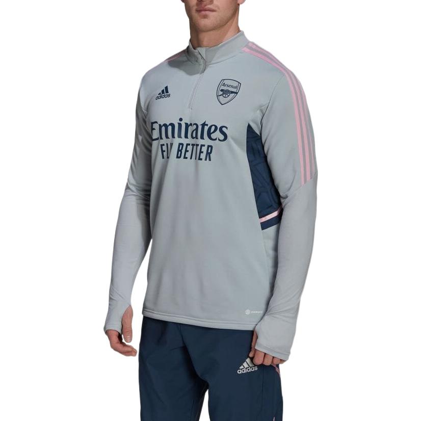 Adidas FW22 Arsenal Football Training Series Logo Letter Print Striped Casual Long Sleeve Jersey Men Jersey Silver HA5290