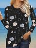 Fashion Autumn Plus Size Women Lace Floral Print Long Sleeve Round Neck Casual Pullover T Shirt Top