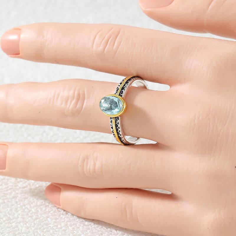 Creativity Inlaid Blue CZ Women's Ring Vintage Two Color Geometry Daily Wear Party Jewelry Anniversary Gift