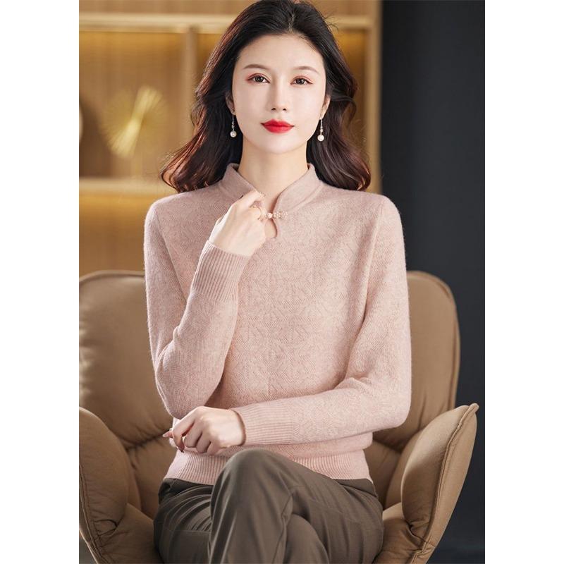 Fashionable Mom Imitation Sweater for Women In Winter New Retro Cheongsam Collar Knitted Base Shirt