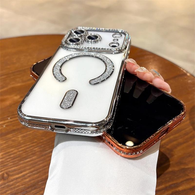 For iPhone 17 Pro Max 17 Air Luxury Girl's Case Bling Diamond Lens Film Magsafe Cover Case for iPhone 17 16 15 14 13 12 11 Pro Max