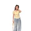 Pure lace splicing neck short-sleeved T-shirt women's summer slim and thin design chic short top
