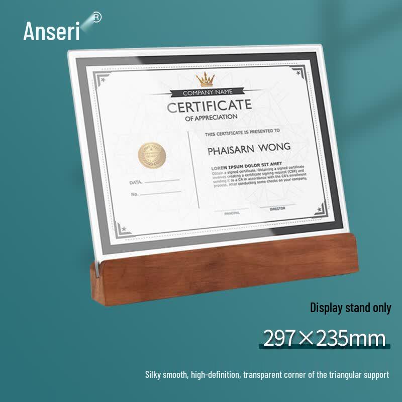 A4 Acrylic & Walnut Wood Tabletop Certificate Frame A4