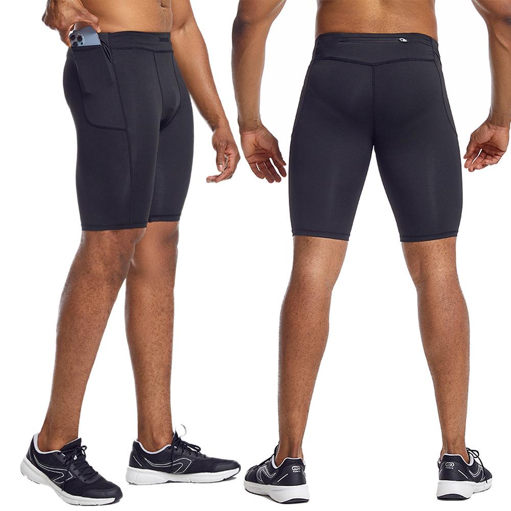 Men s Fitness Shorts Running High Elastic Breathable Tights Training Workout Sports Pants M чёрный