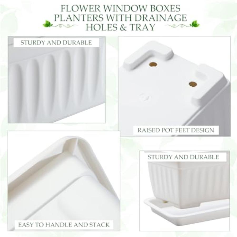 6 Packs 23 Inch Window Flower Box Extra Large Window Sill Herb Garden Long Rectangle Planter Plastic Boxes Outdoor with Drainag