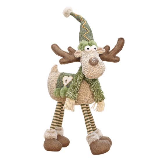 Christmas Reindeer Plush Toy with Retractable Legs Handmade Long-Legged Cartoon Elk Plush Doll Xmas Holiday Party Decoration Ornament