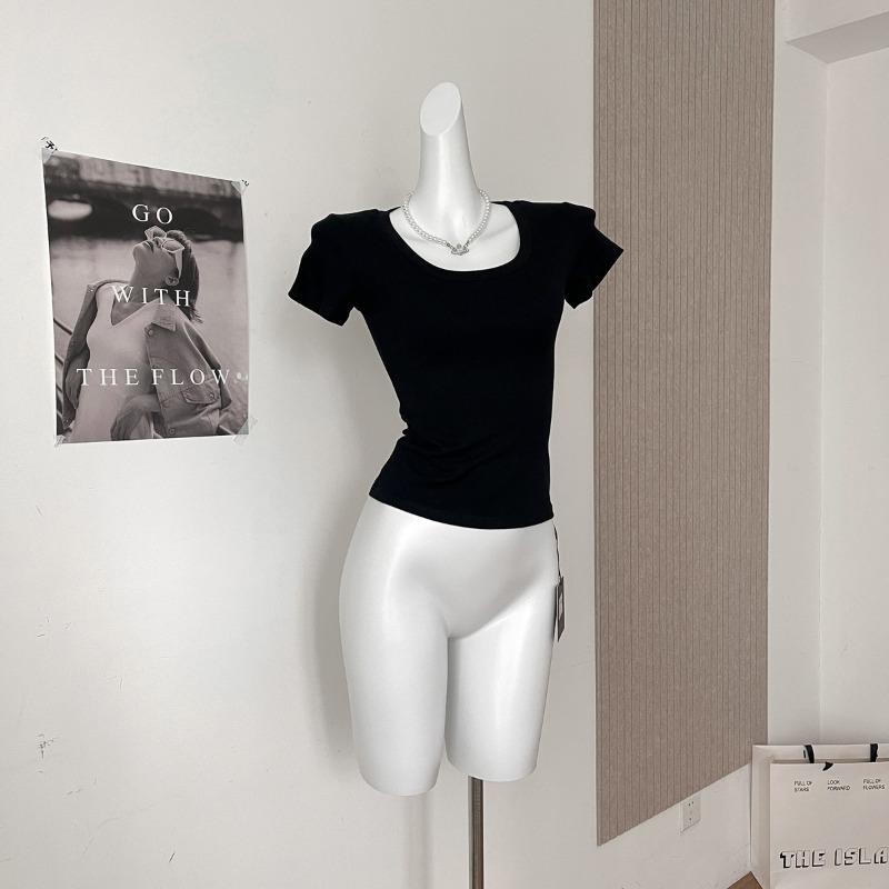 

Летняя облегающая повседневная футболка с v-образным вырезом для женщин, модная свободная белая футболка с коротким рукавом, женские элегантные однотонные простые футболки для девочек Y2K 24243 L