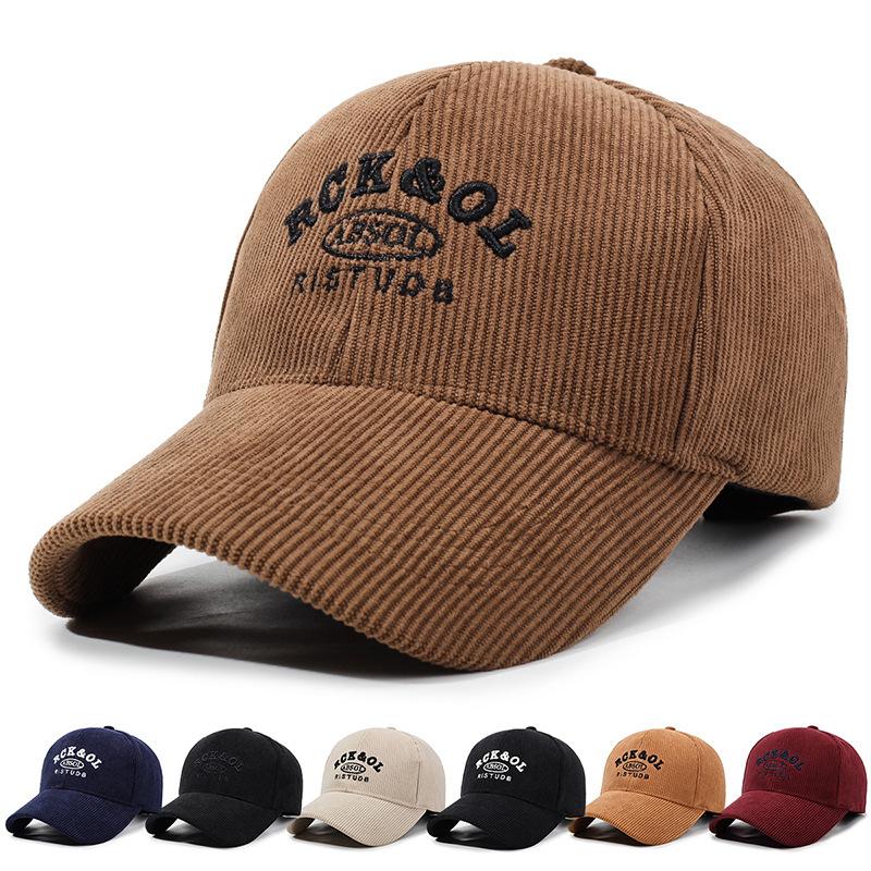 Autumn Winter Women Corduroy Solid Color Baseball Cap Men Outdoor Letter Embroidery Warm Cap