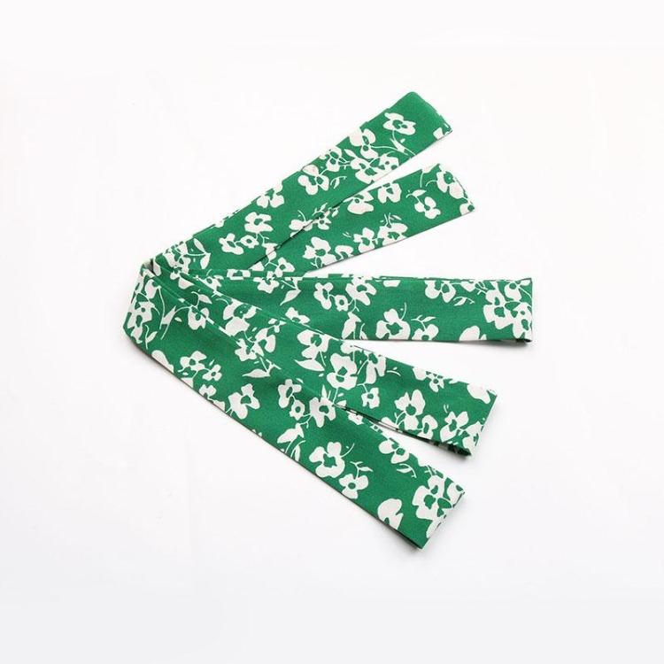 Women Summer Green Floral Print Pleated Dress Short Sleeve O Neck Lace Up