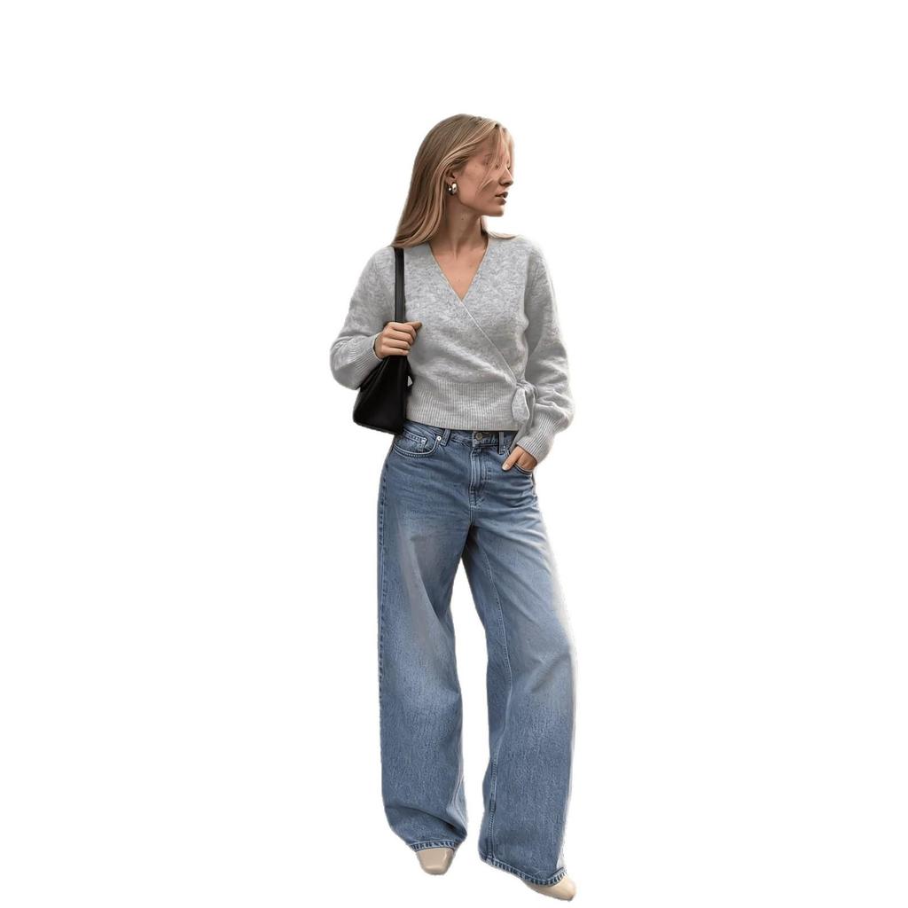 Women's V-Neck Tie-Up Knit Crossover Top