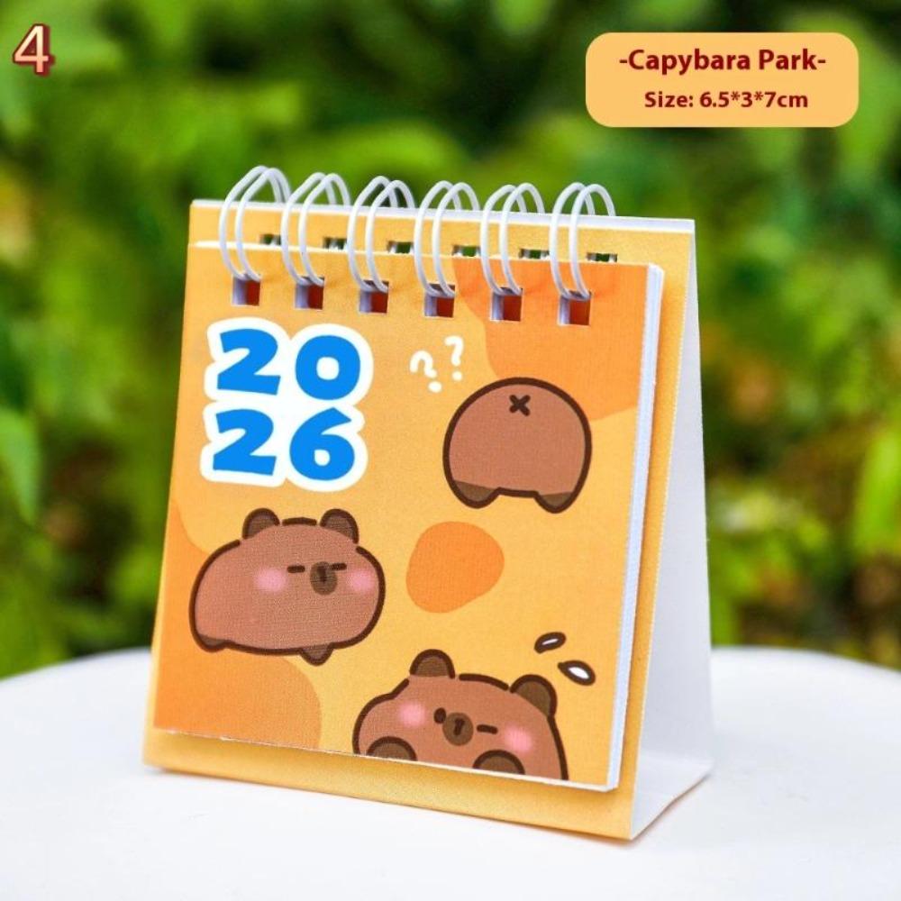 2026 Capybara Mini Desk Calendar Cute Office Standing Flip Calendar Decorative Student Student Stationery Supplies Accessories