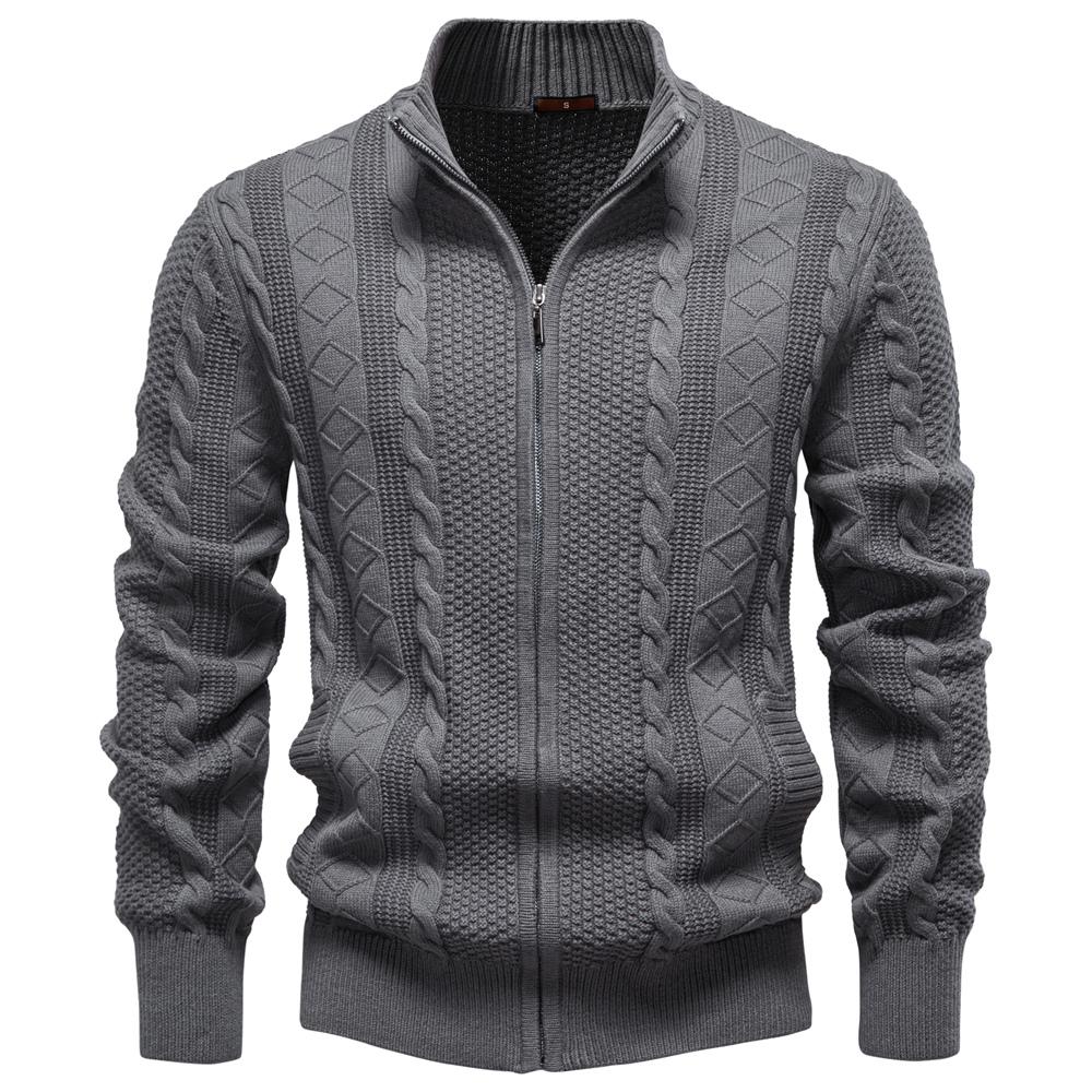 AIOPESON 2024 Classic Zip Up Jacket Men Cotton Solid Color Winter Warm Outdoor Casual Mens Outerwear Sweater Jakcet for Men