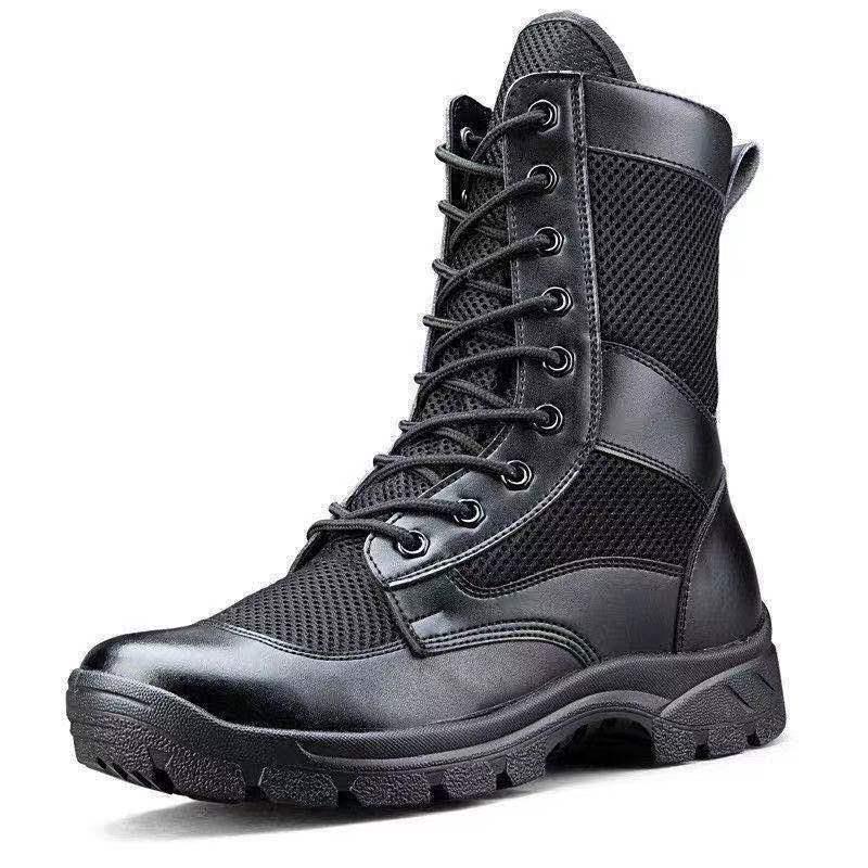 Men's Shock Absorption Outdoor Combat Boots - Breathable Hiking & Security Footwear with Wool Lining.