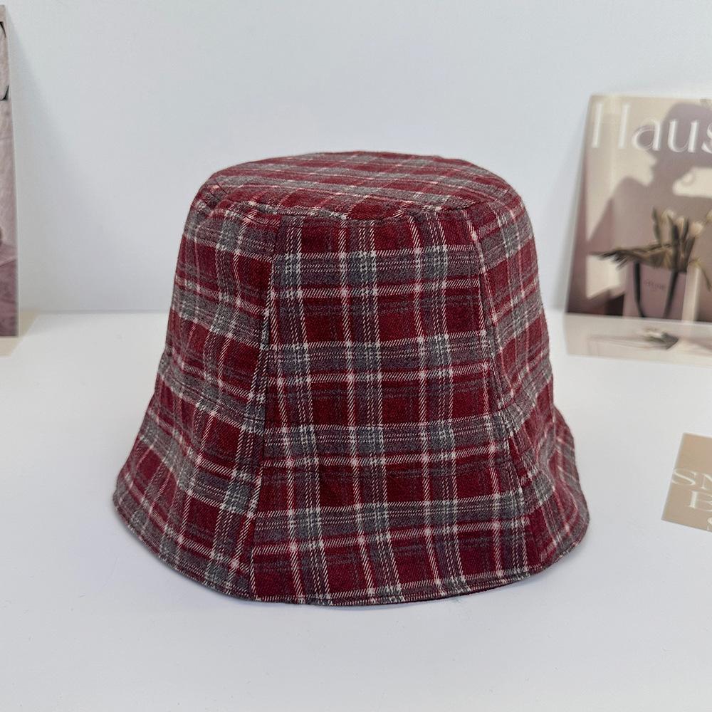 Plaid Double-sided Suede Bucket Hat Women's Autumn and Winter New Basin Hat Versatile Face Small Plain Bucket Hat