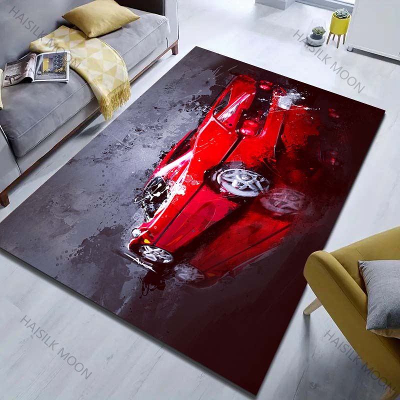 Red Car Inkjet Creative Print Carpet for Living Room Bedroom Bedside Sofa Table Floor Mat  Area Rug Decor Large Size for Gifts