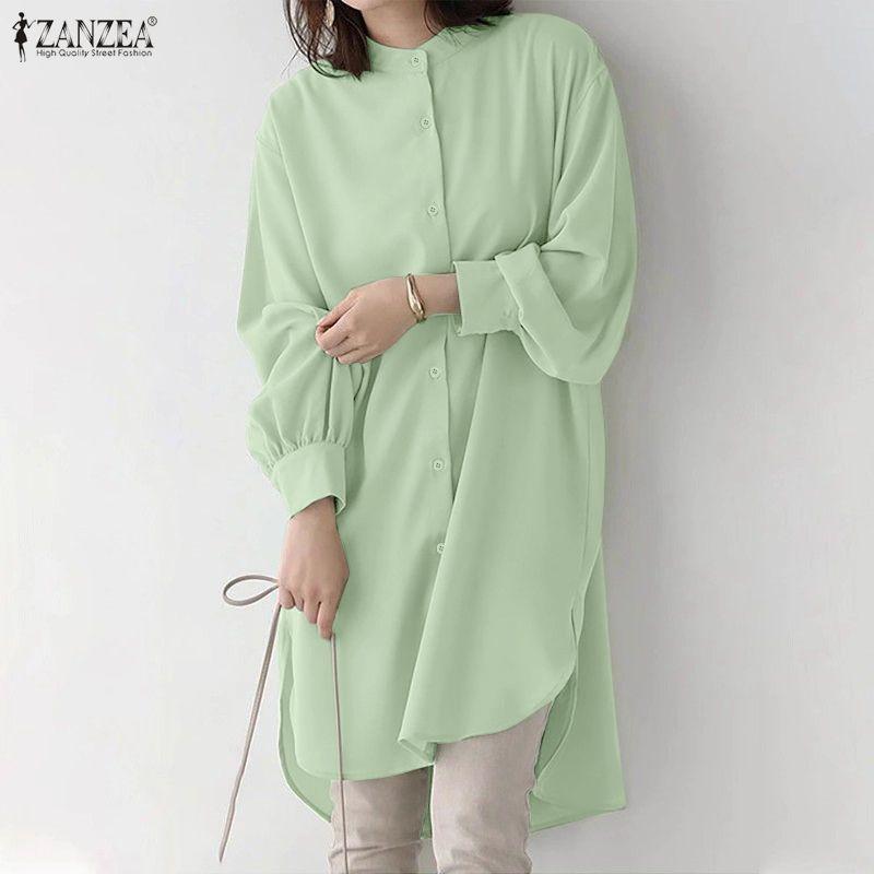 ZANZEA Women Loose Casual Round Neck Long Sleeve Solid Color Long Blouse