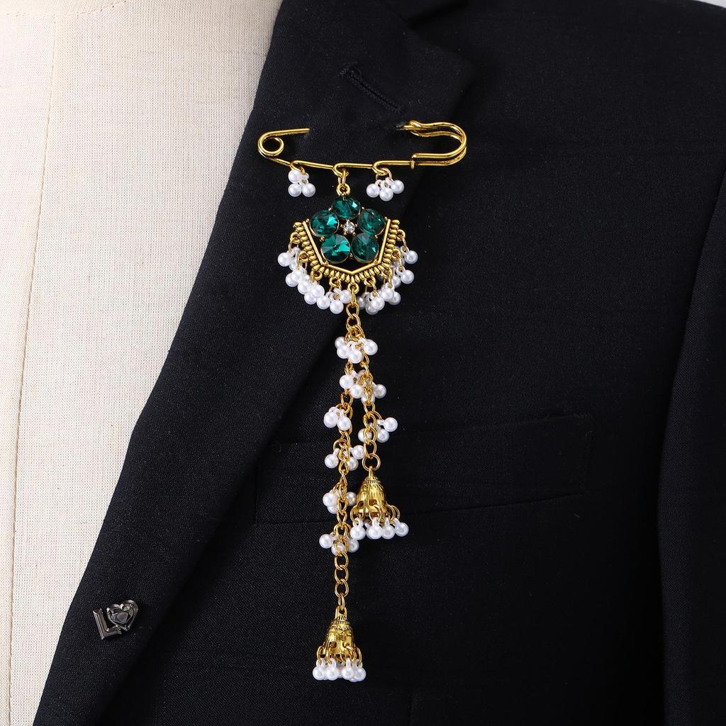Bohemian Rhinestone Flower Tassel Brooch for Women - Exotic Style Suit Coat Pin