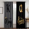 Set Of 2 Modern King Queen Black Text Gold Crown Curtains Abstract Art Design Living Room Decor Curtain For Made Polyester