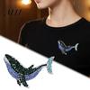 Vintage Lapel Pin Women Rhinestone Whale Brooch, Sea Animal Decorative Badge Shape Brooch Pin, Sweater Cardigan Coat Dress Jewelry Accessories Fashion