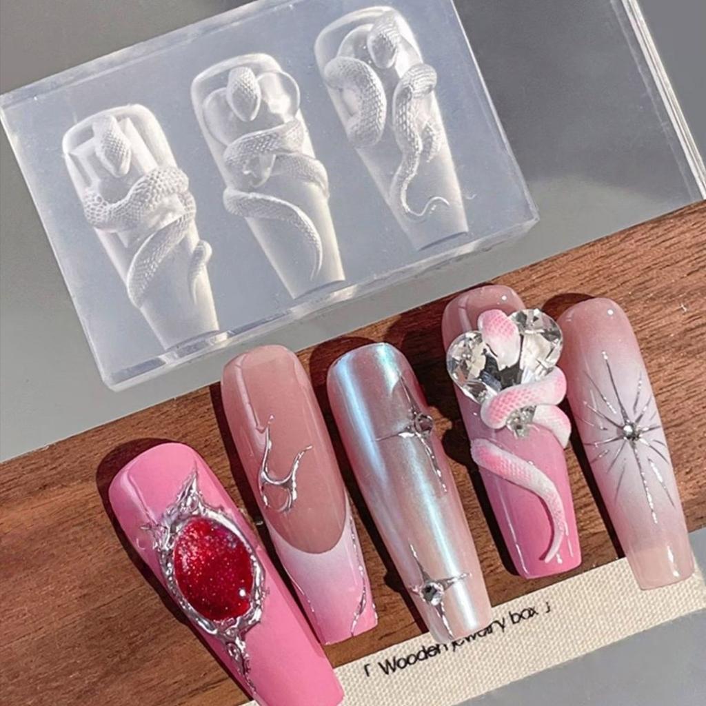 Pack Of 3 Reusable 3D Silicone Nail Art Molds With Intricate Snake Design Nail Art Tools For DIY Manicure Accessories