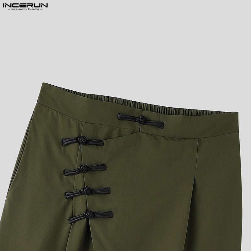INCERUN Men High Waist Back Elastic Traditional Knot Casual Long Trousers Pants