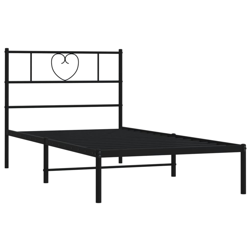 Vidaxl Metal Bed Frame with Headboard, Black, 80X200 Cm
