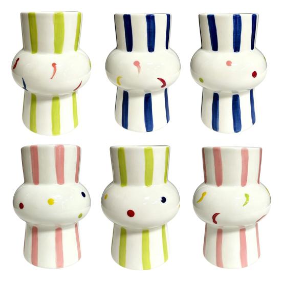 Ceramic Vase Hand Painted Striped Polka Dot Flower Vase Gourd Shape Vase for Fresh And Dried Flowers Home