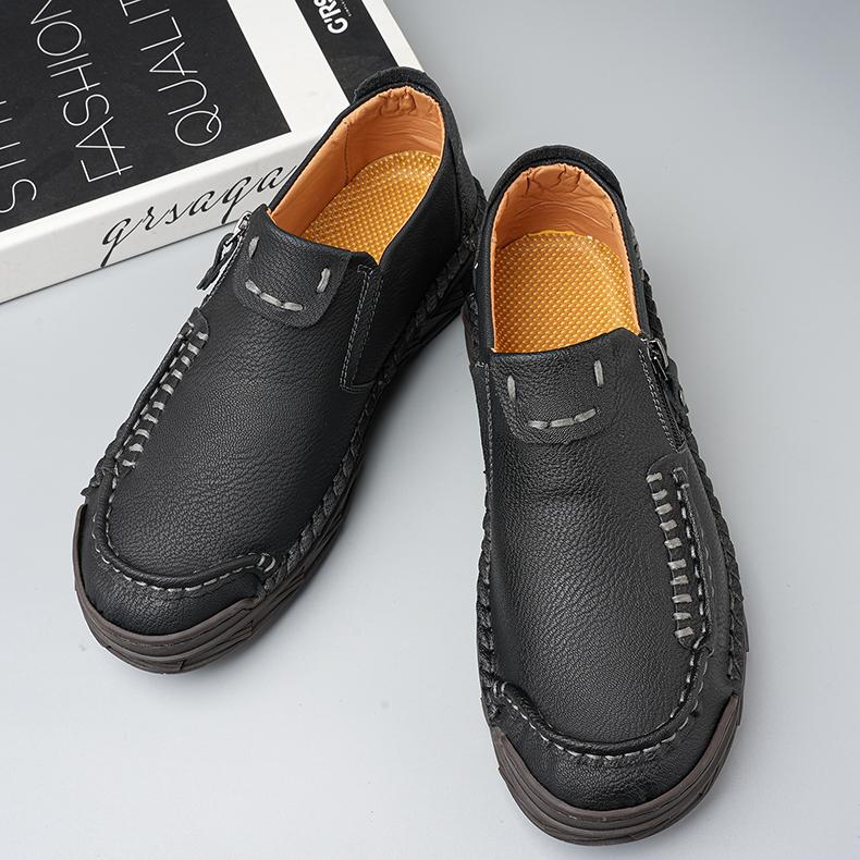 Men's Leather Boots Zipper Low Top Casual Shoes Outdoor Driving Handmade Shoes 39-48