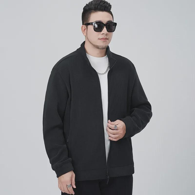 Ao Li Men's Large Velvet Stand Collar Sweater - Winter Thickened Simple Cardigan, Solid Color, All-Match Loose Jacket
