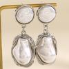 Yousheng 1 Pair Drop Earrings for Women, Irregular Baroque Imitation Pearl Design Stud Earrings, Double-Layered Pendant French Style Earrings for