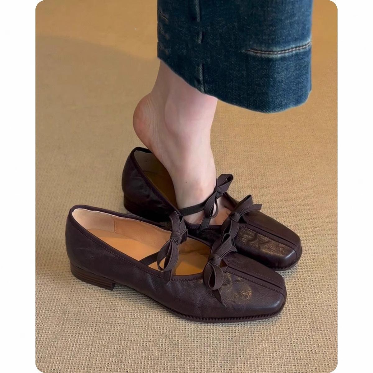 

Красивые туфли-балетки на мягкой подошве для женщин с юбками, ретро туфли Мэри Джейн с бантом, балетки 40 темно-коричневого
