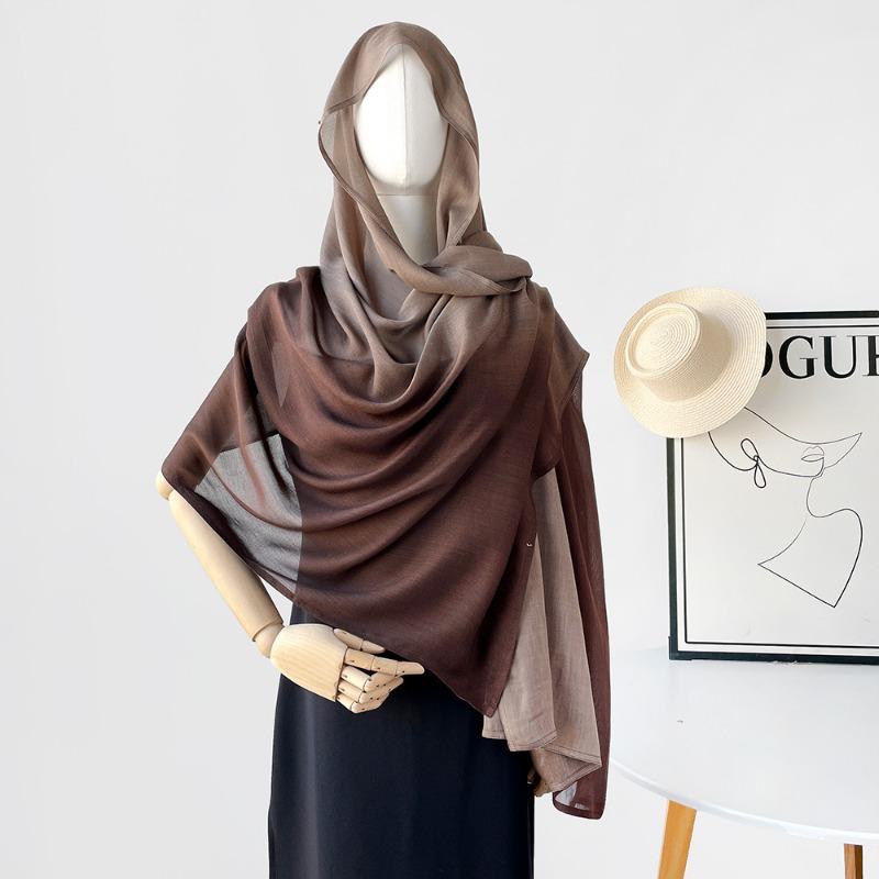Retro solid color gradual change scarf women's thin simple lengthened yarn shawl cotton scarf headscarf bag head