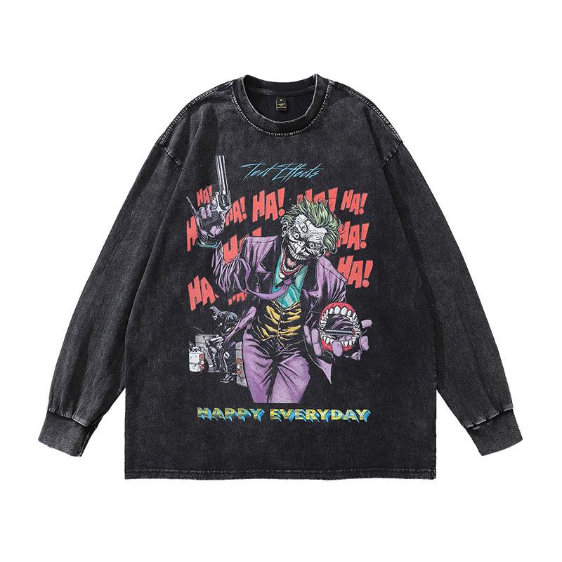 Washing Water Old Early Autumn Long-Sleeved T-Shirt American Retro Oversize Casual Top