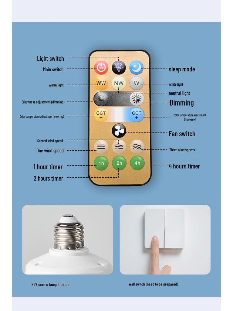 Dimmable LED Ceiling Fan Light - Adjustable Speed E27 Screw for Kids' Room