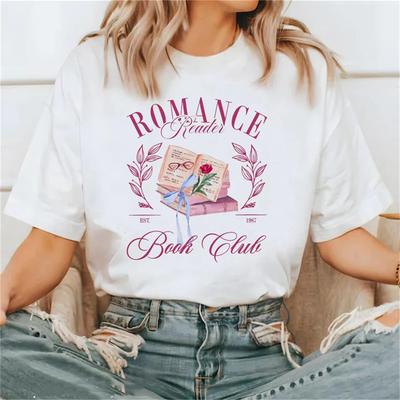 Fashion Aesthetics T-Shirt Printed Book Club Pattern Top Short Sleeved Women's Casual Style Printed Summer O-Neck Style T-Shirt.