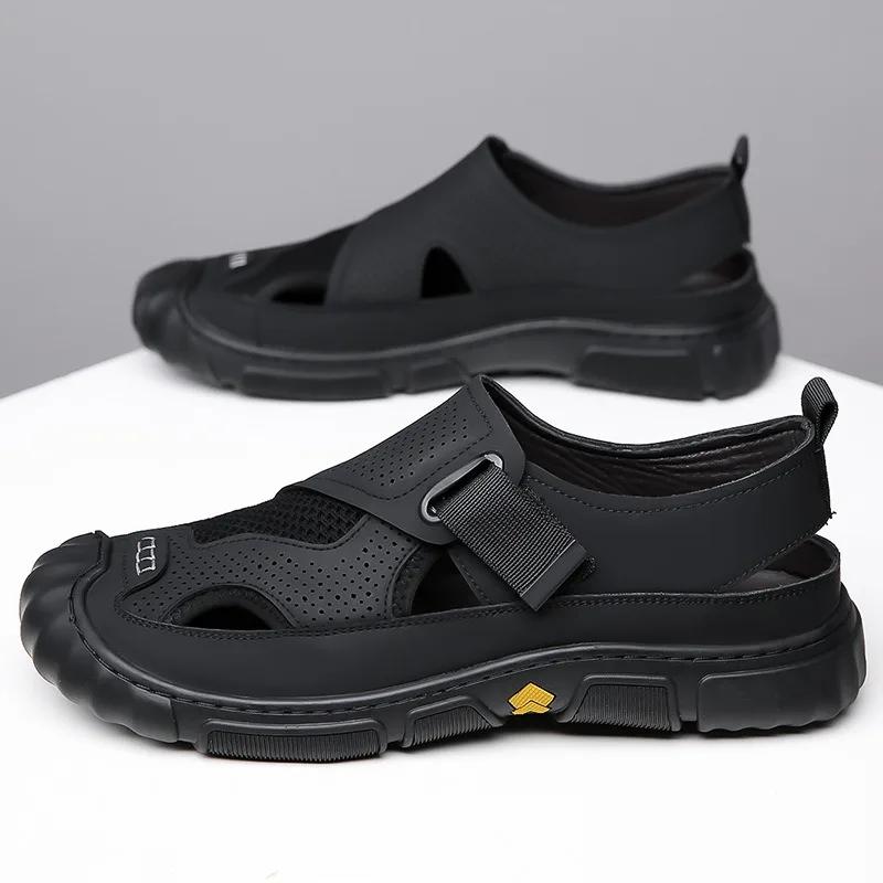 FashionSummer Men's Mesh Casual Beach Shoes  New Designer Fashion Casual Soft Sole Male Sandals Breathable Soft Leather Shoes for Men