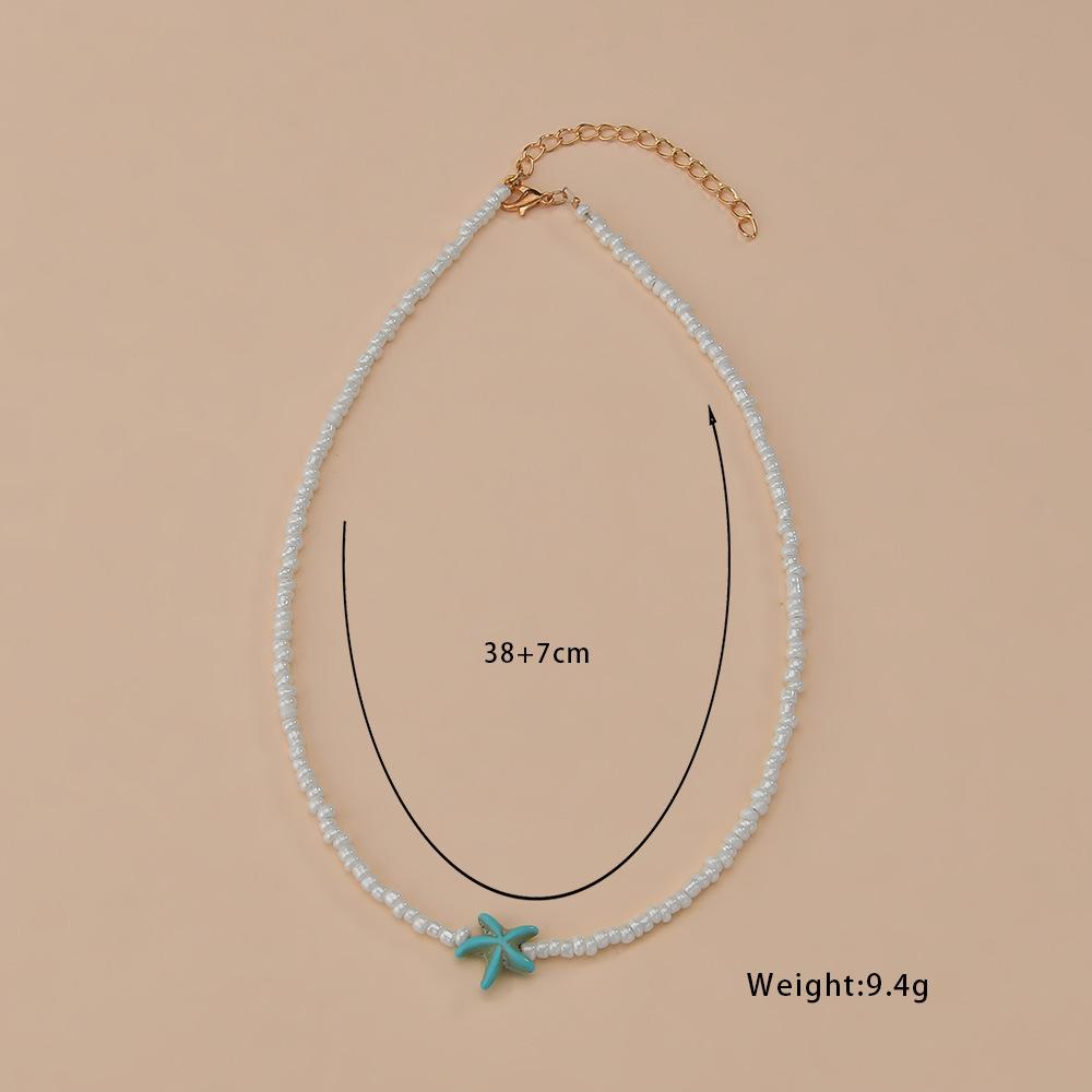 Coquillage Étoile de Mer Femme Collier Court Cadeau Vacances d'Été Choker Fait Main Perles de Rocaille Bijou de Cou Blanc