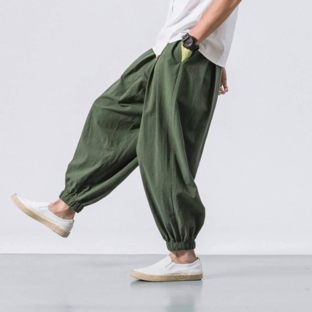Men's Fashion Casual Loose Solid Color Pants Wide Leg Elasticated Pants