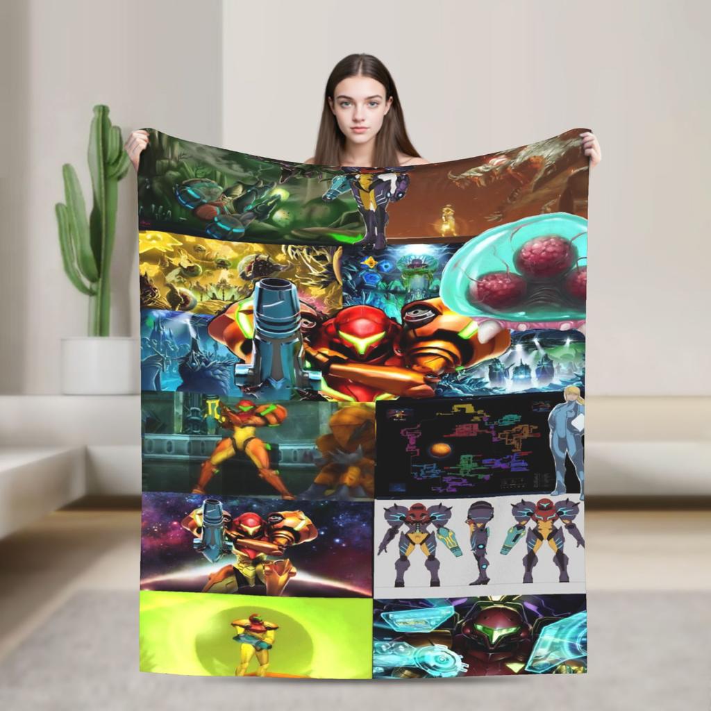 Metroids Hero Game Blankets Flannel Vintage Breathable Throw Blanket for Bed Sofa Winter