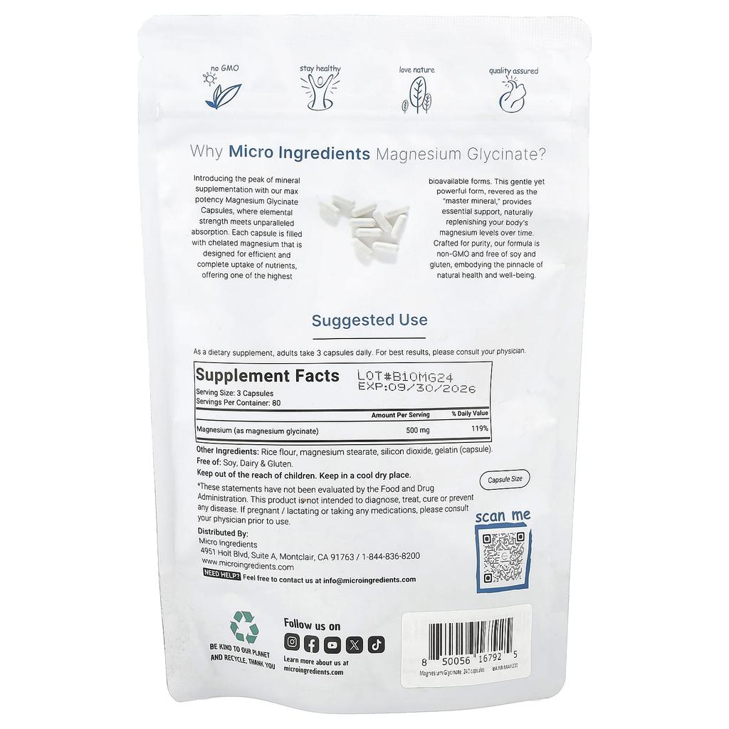 Magnesium Glycinate, 240 Capsules (166Mg Per Capsule)