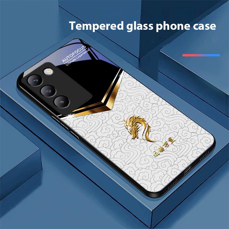 V-förmiger Wasserhahn für Y72 33S 11 03 36 96 Lite 35 16 Iqoo 12 V40 SE 5G 29 40 21 30 X80 Pro Vivo Handyhülle aus gehärtetem Glas Schwarz