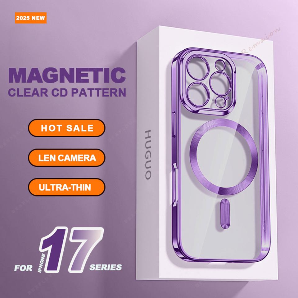 

Прозорий блискучий магнітний чохол для iPhone 17 Air 16E 13 11 12 16 17 Pro Max 16 15 14 Plus Захисна накладка Magsafe For iPhone 12Pro темно-фіолетовий колір