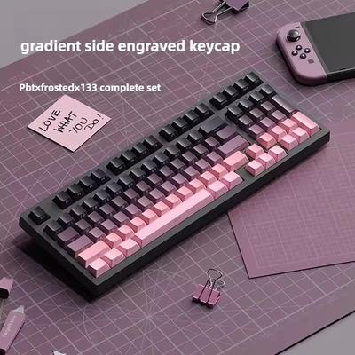 Keycap Set Side Engraved Gradient Color 134 Keys Pbt Double Sided Printed Shiny Backlit Keycaps For Mechanical Keyboards