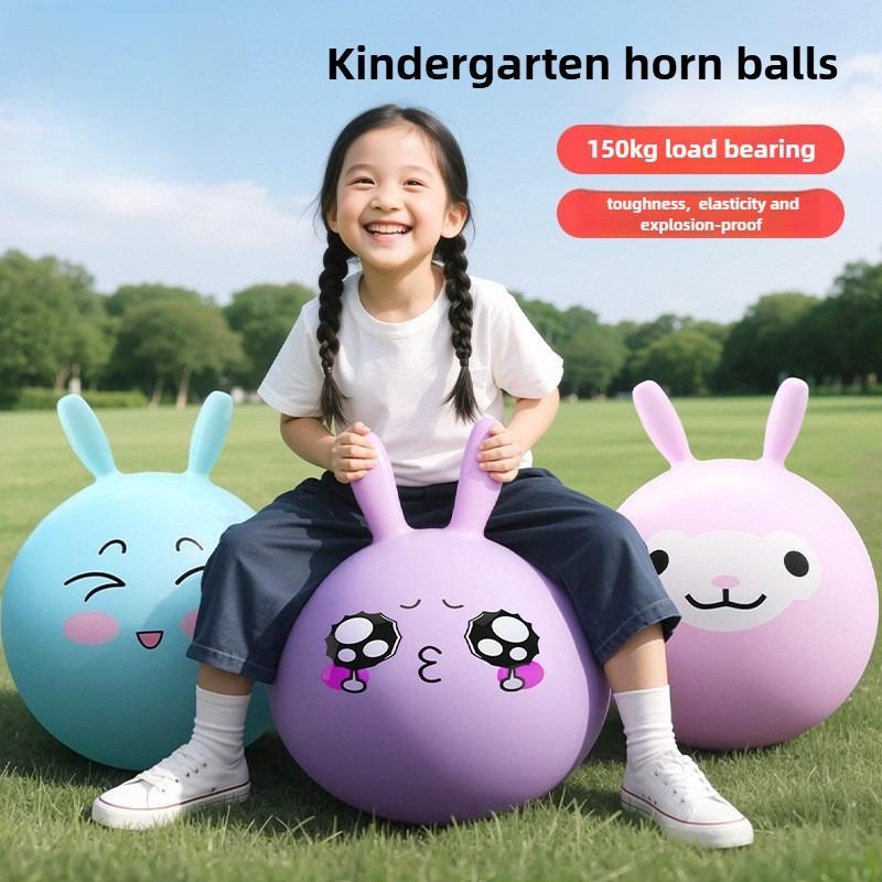 Kids Bouncyhopper Cartoon Bounce Balls Jumping Hopping Toys Inflatable Handle Horse Bouncing Toy Fun Stress Relief Gift Pool Toy