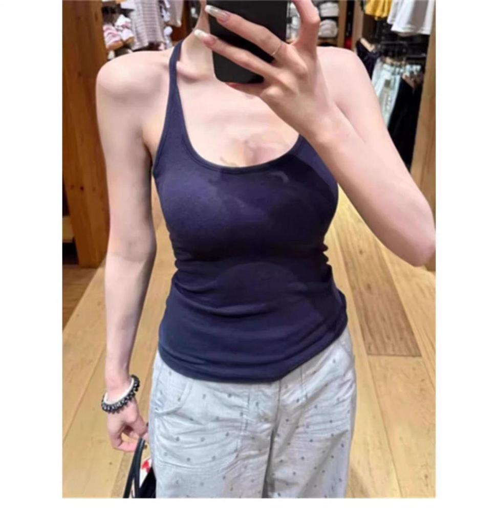 Summer 2026 Women's Halter Neck Camisole: Slimming Waist, Padded Bra, Anti-Side-Boob, Beautiful Back Design