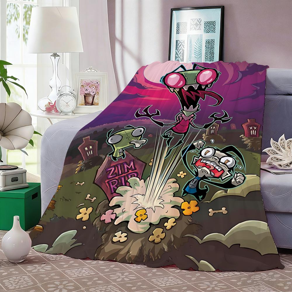 Cartoon I-Invader Zim Throw Lightweight 240g Flannel Blanket Soft Skin-friendly for Summer Cooling