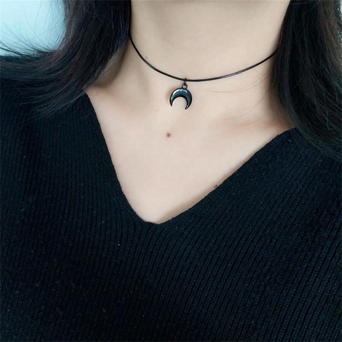 

1 шт. Готический винтажный черный кулон из сплава в форме луны и полумесяца, чокер-ожерелье, ювелирный подарок для женщин, подходит для повседневной носки