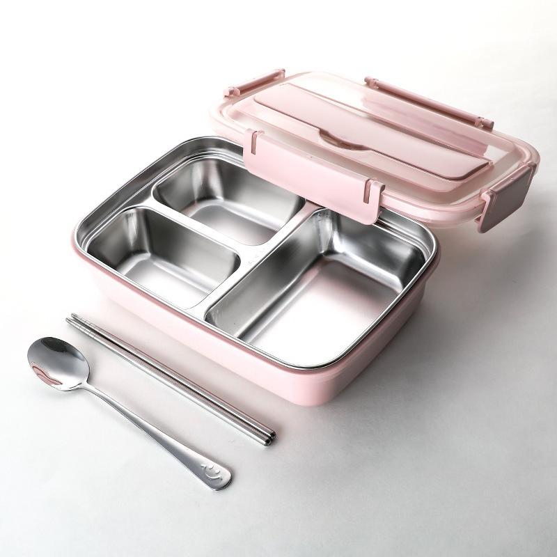 

Portable Lunch Box Food Grade Stainless Steel Lunch Box for School Office 3 Compartments Sealed Leak-proof Bento Box Easy Clean 3