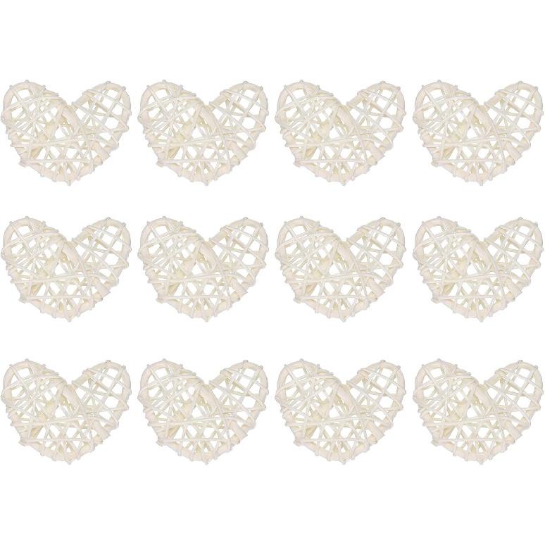 MECCANIXITY 12Pcs Heart Shaped Rattan Ball Vase Filler Natural Rattan for Valentine's Day Decoration Wedding Home Decoration Black 2 In