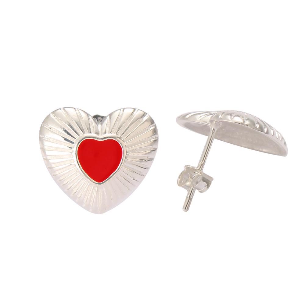 925 Sterling Silver Drip Oil Peach Heart Stud Earrings - Fashionable Resort-Style Jewelry